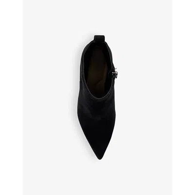Dune Womens Black Suede Obsessively Logo-badge Stiletto-heel Ankle Boots In Black Suede