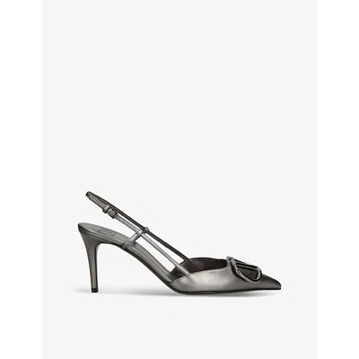 Valentino Womens Gunmetal Vlogo Slingback Leather Heeled Courts In Gunmetal