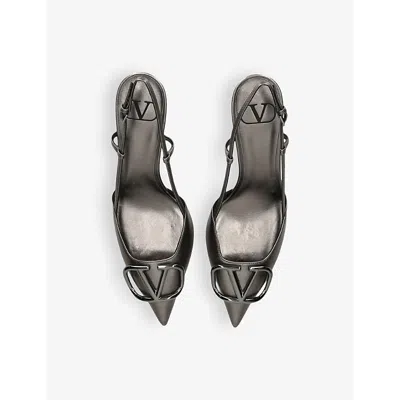 Valentino Womens Gunmetal Vlogo Slingback Leather Heeled Courts In Gunmetal