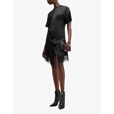 Allsaints Womens Black Lana Lace-embroidered Short-sleeve Cotton Mini Dress