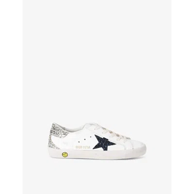 Golden Goose Super Star Glitter Leather Sneakers In White/navy