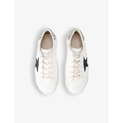 Golden Goose Super Star Glitter Leather Sneakers In White/navy