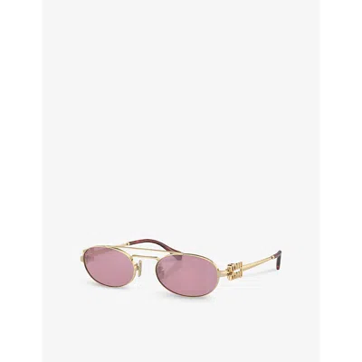 Miu Miu Miu Mens Gold Mu 54zs Oval-frame Metal Sunglasses In Gold