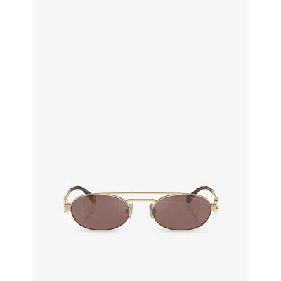 Miu Miu Miu Mens Gold Mu 54zs Oval-frame Metal Sunglasses In Gold