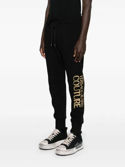 Versace Jeans Couture Logo-print Cotton Track Pants In Black