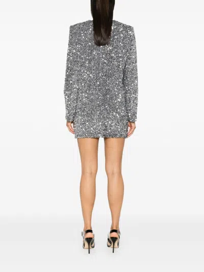 Shop Elisabetta Franchi Sequinned Chenille Mini Dress In Grey