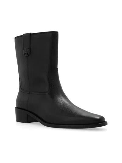 Tory Burch 40mm Pointed-toe Leather Ankle Boots In Black