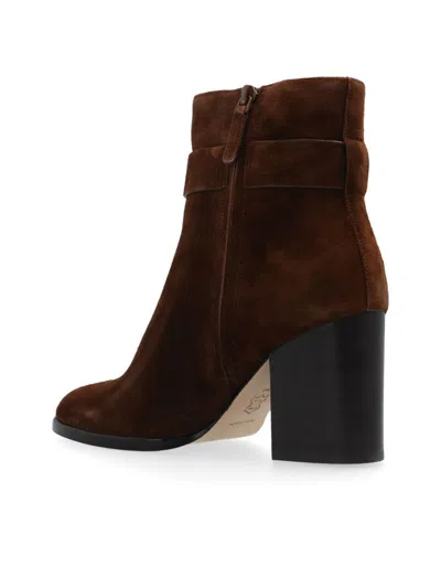 Tory Burch 90mm Logo-plaque Suede Ankle Boots In Brown