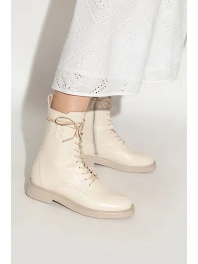 Shop Tory Burch Logo-embossed Leather Boots In Neutrals