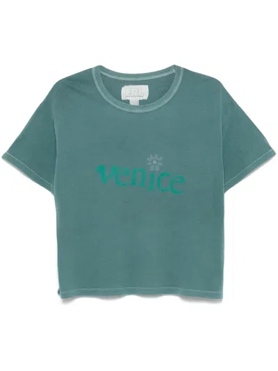 Erl Venice Cropped Cotton T-shirt In Green