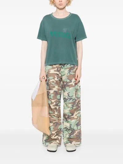 Erl Venice Cropped Cotton T-shirt In Green