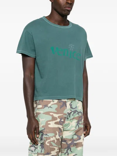 Erl Venice Cropped Cotton T-shirt In Green