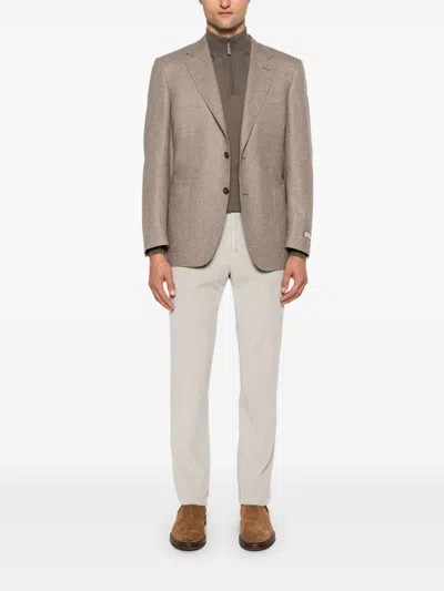 Shop Canali Single-breasted Blazer In Brown