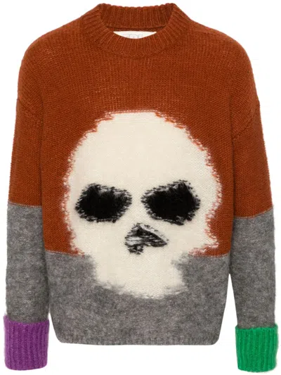 Erl Mohair Skull Intarsia Sweater In Brown