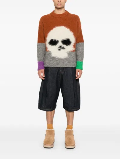 Erl Mohair Skull Intarsia Sweater In Brown