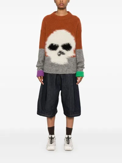 Erl Mohair Skull Intarsia Sweater In Brown