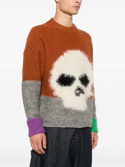 Erl Mohair Skull Intarsia Sweater In Brown