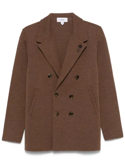 Shop Lardini Knitted Blazer In Brown