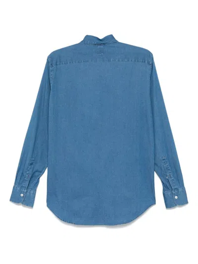 Canali Spread-collar Cotton-chambray Shirt In Blue