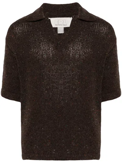 Erl Speckle-knit Polo Sweater In Brown