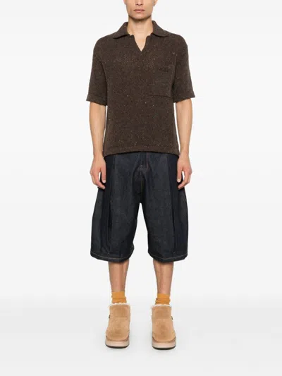 Erl Speckle-knit Polo Sweater In Brown