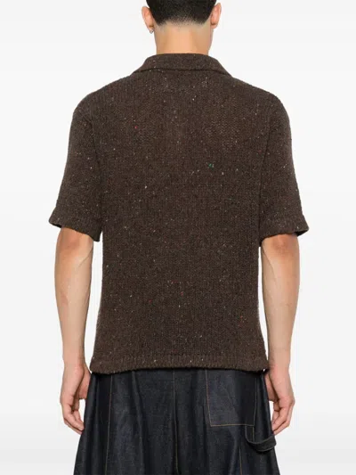 Erl Speckle-knit Polo Sweater In Brown
