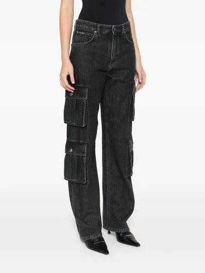 Dolce & Gabbana Cargo Trousers Featuring Wide Leg And Pockets In Black