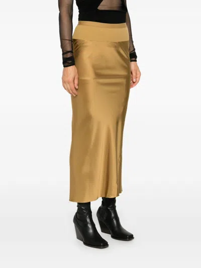 Rick Owens Satin Bias Midi Skirt In Yellow