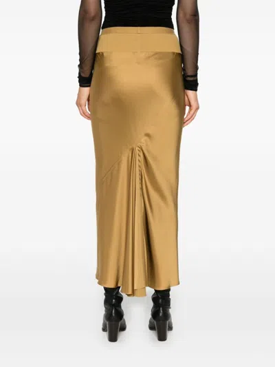 Rick Owens Satin Bias Midi Skirt In Yellow