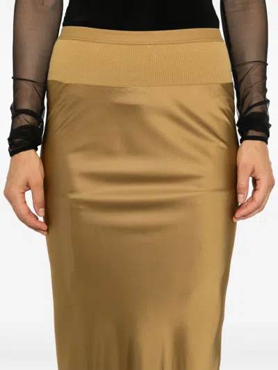 Rick Owens Satin Bias Midi Skirt In Yellow