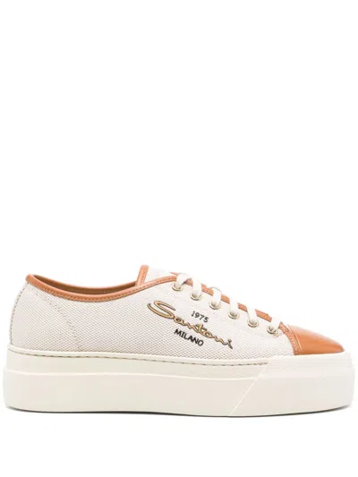 Santoni Canvas Platform Sneakers In Neutrals