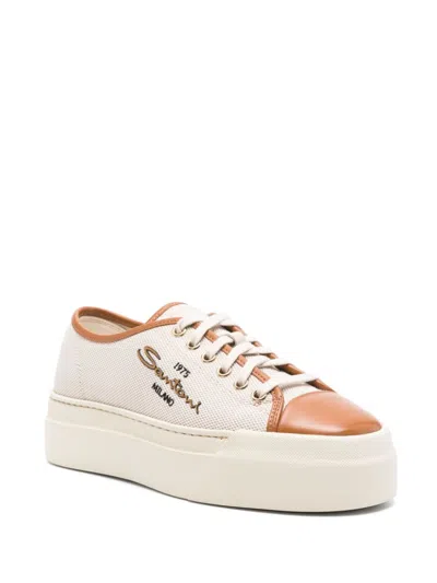Santoni Canvas Platform Sneakers In Neutrals