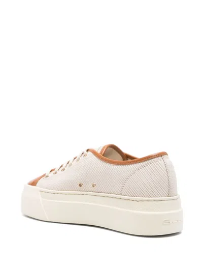 Santoni Canvas Platform Sneakers In Neutrals