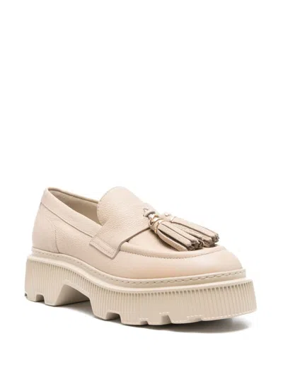 Santoni Woman Loafers Beige Size 8 Leather In Neutrals
