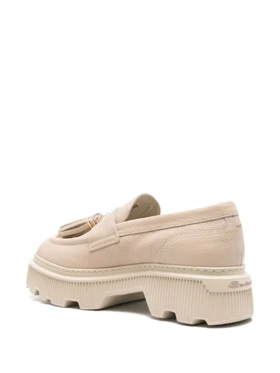 Santoni Woman Loafers Beige Size 8 Leather In Neutrals