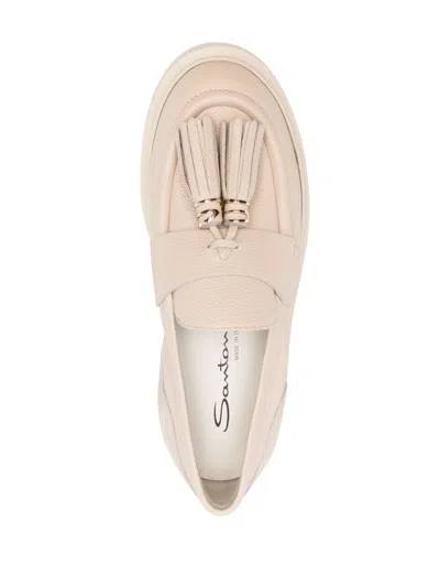 Santoni Woman Loafers Beige Size 8 Leather In Neutrals