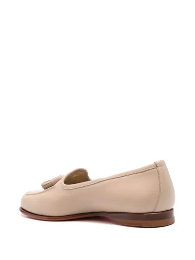 Santoni Beige Leather Tassel Loafers With Rubber Sole In Neutral