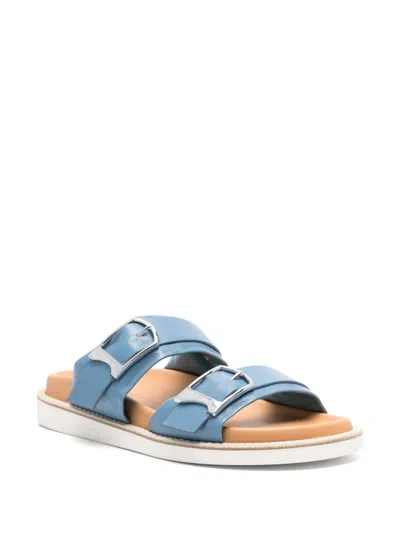 Santoni Open-design Blue Sandals With Stylish Buckles In Blue