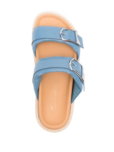 Santoni Open-design Blue Sandals With Stylish Buckles In Blue