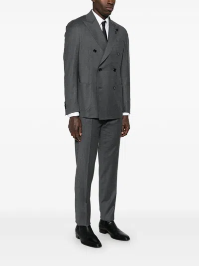 Shop Lardini Double-breasted Suit In Grey