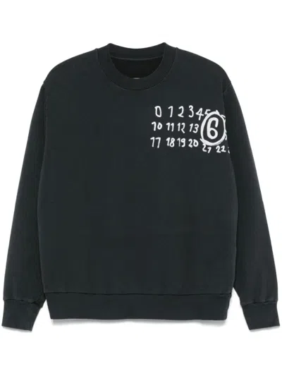 Mm6 Maison Margiela Logo Printed Cotton Jersey Sweatshirt In Black