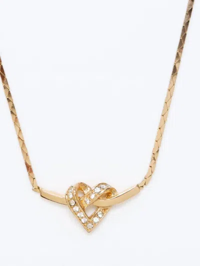 Pre-owned Dior Rhinestone Heart Pendant Necklace In Gold