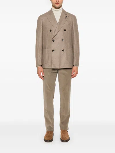 Pt Torino Mid-rise Linen Blend Chinos In Brown