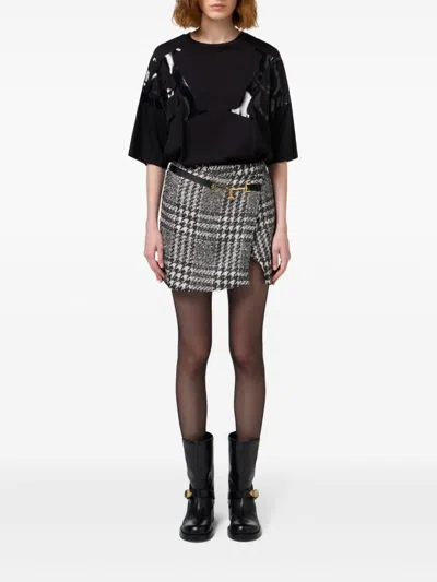 Elisabetta Franchi Asymmetric Houndstooth Skirts Gold Hardware In Black
