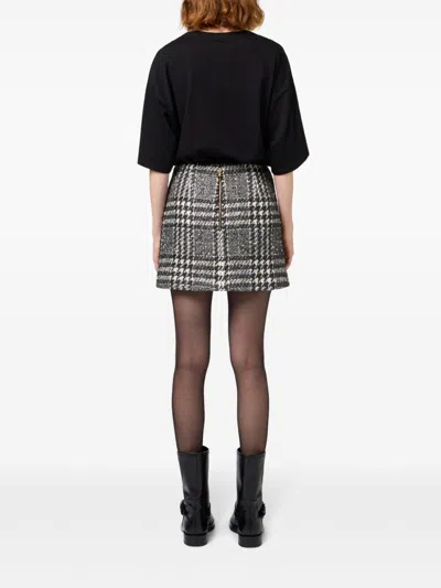 Elisabetta Franchi Asymmetric Houndstooth Skirts Gold Hardware In Black