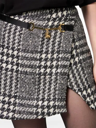 Elisabetta Franchi Asymmetric Houndstooth Skirts Gold Hardware In Black
