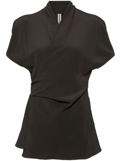 Rick Owens Laura Crepe Wrap Blouse In Neutrals