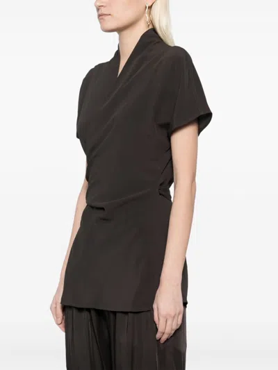 Rick Owens Laura Crepe Wrap Blouse In Neutrals