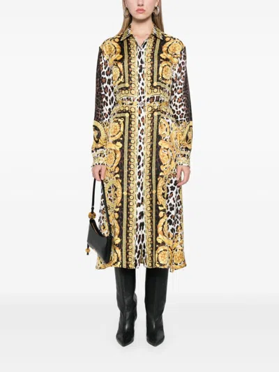 Shop Versace Wild Barocco Foulard Shirt Dress In Gold