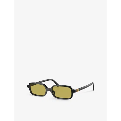 Miu Miu Logo-lettering Rectangle-frame Sunglasses In Black